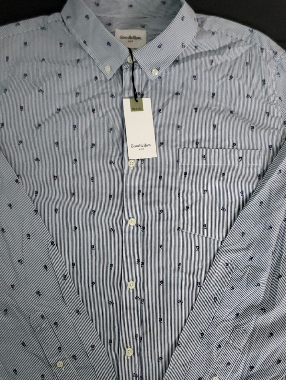 Goodfellow & Co Blue and Navy Striped Button-Down Shirt with Flower Design